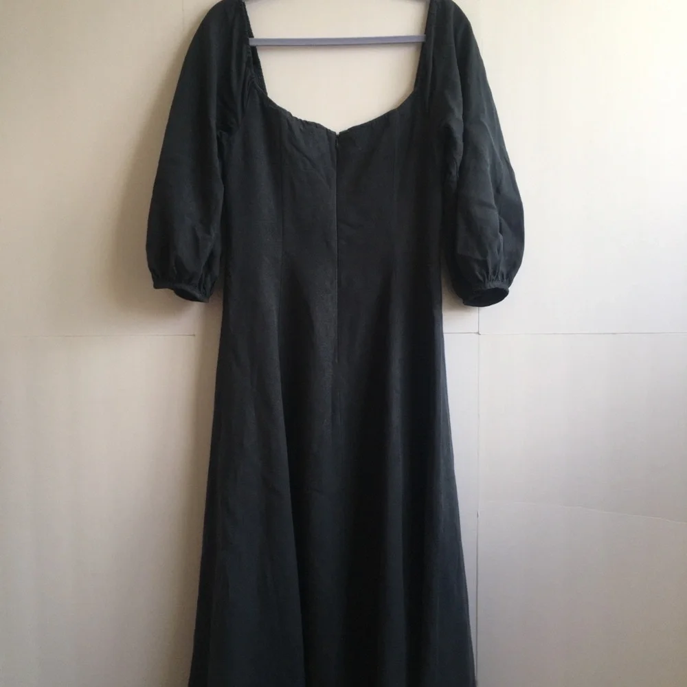 Mara Hoffman Mika Puff-Sleeve Linen Blend Button-Front Maxi Dress in Navy Blue - Picture 10 of 12